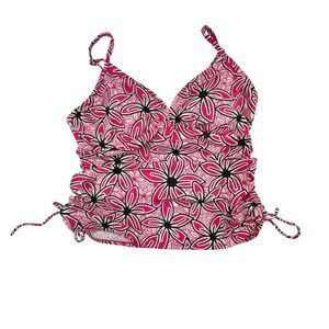 Sonoma Tankini Top 16 Pink Floral Hibiscus Print Ruched Adjustable Swimwear